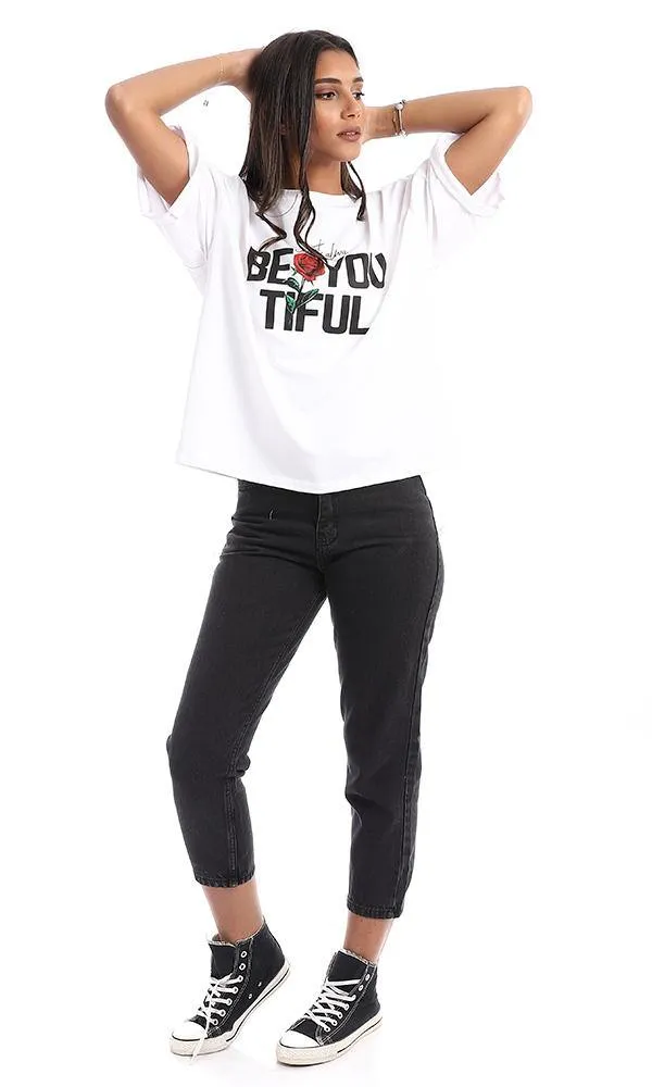 95355 "Just Always Beyoutiful" Printed Loose White Tee