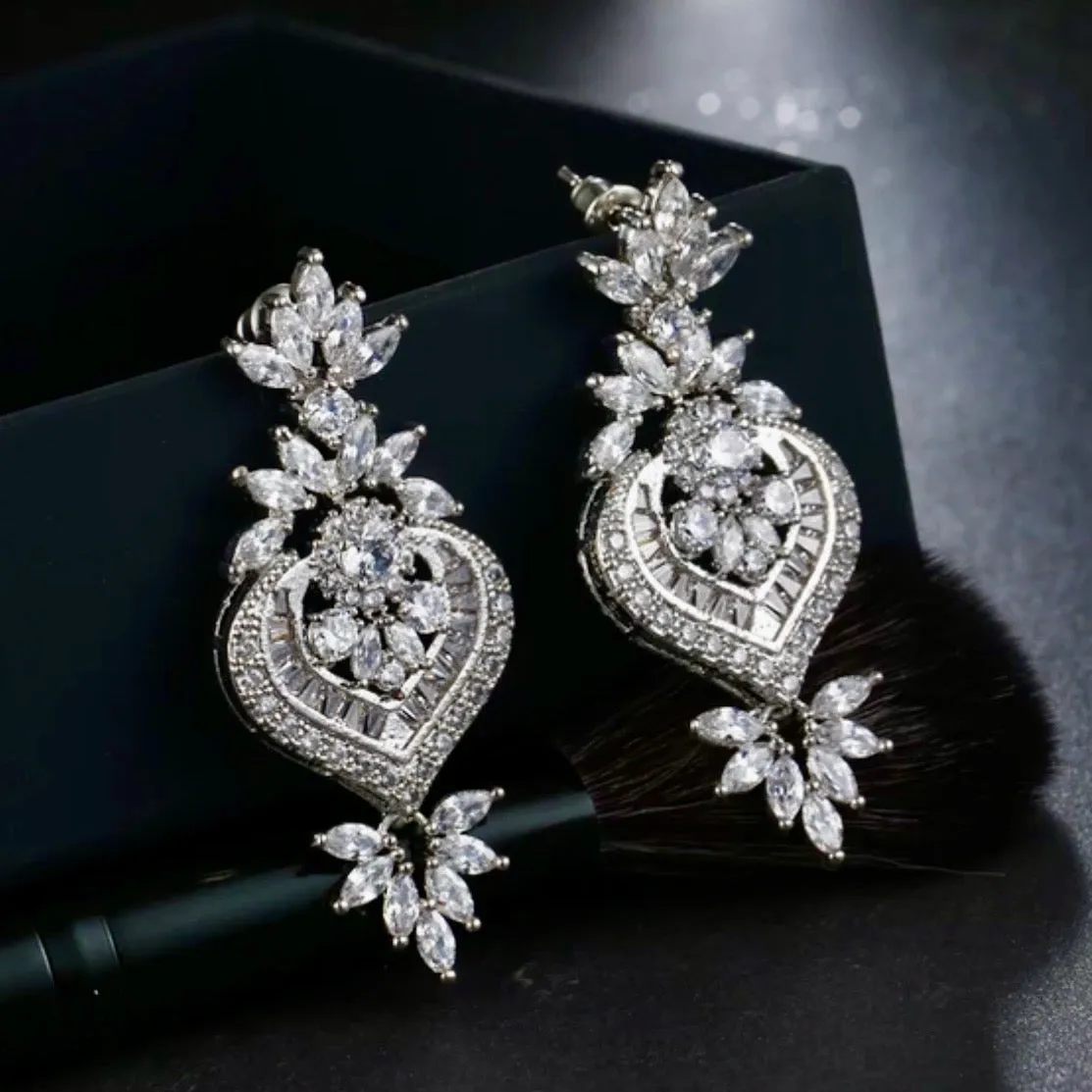 Amanda Bold Statement Earrings With Bevel Cubic Zirconia Clusters