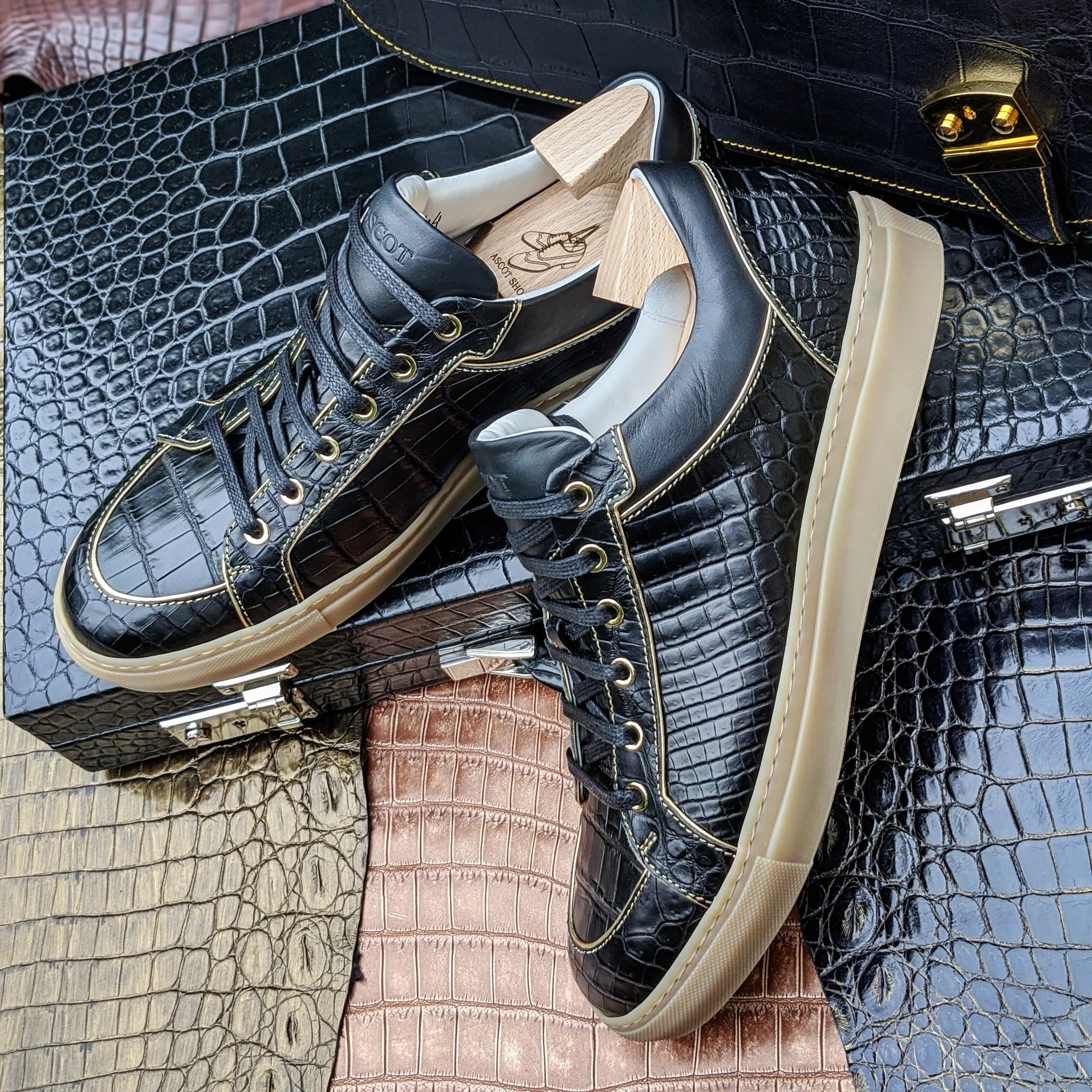Ascot Sneakers - Black Crocodile