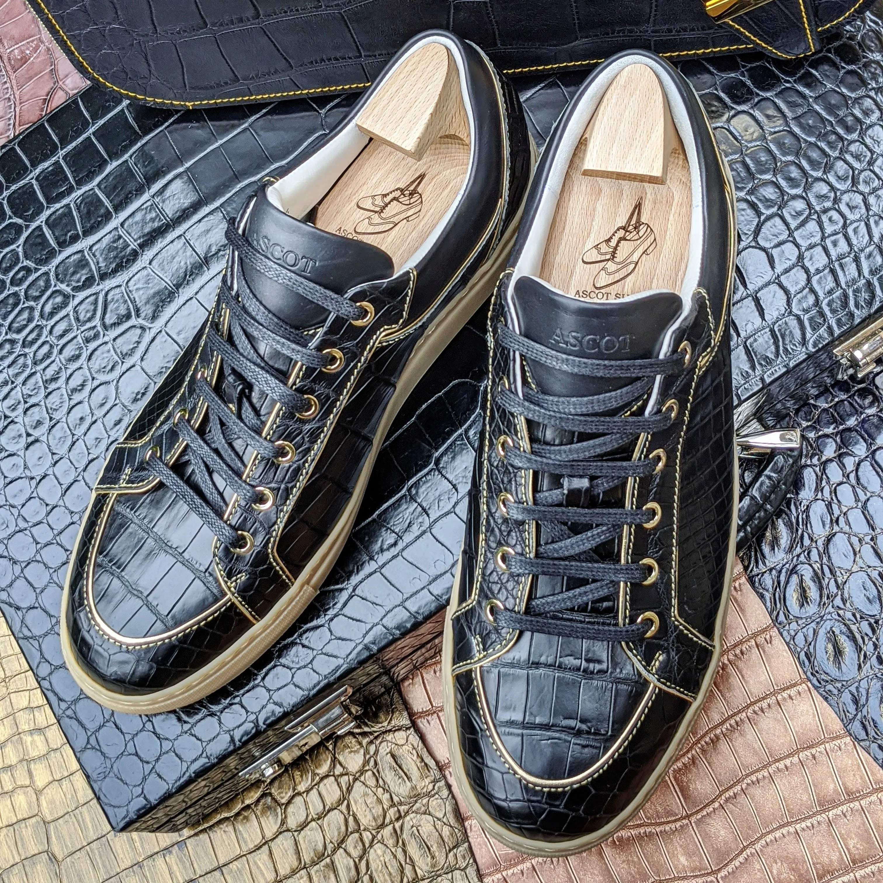 Ascot Sneakers - Black Crocodile