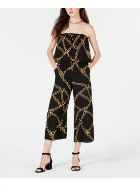 BEBOP Womens Black Chains Off Shoulder Peasant Cropped Romper