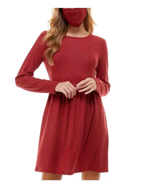 BEBOP Womens Long Sleeve Crew Neck Short Fit   Flare Dress