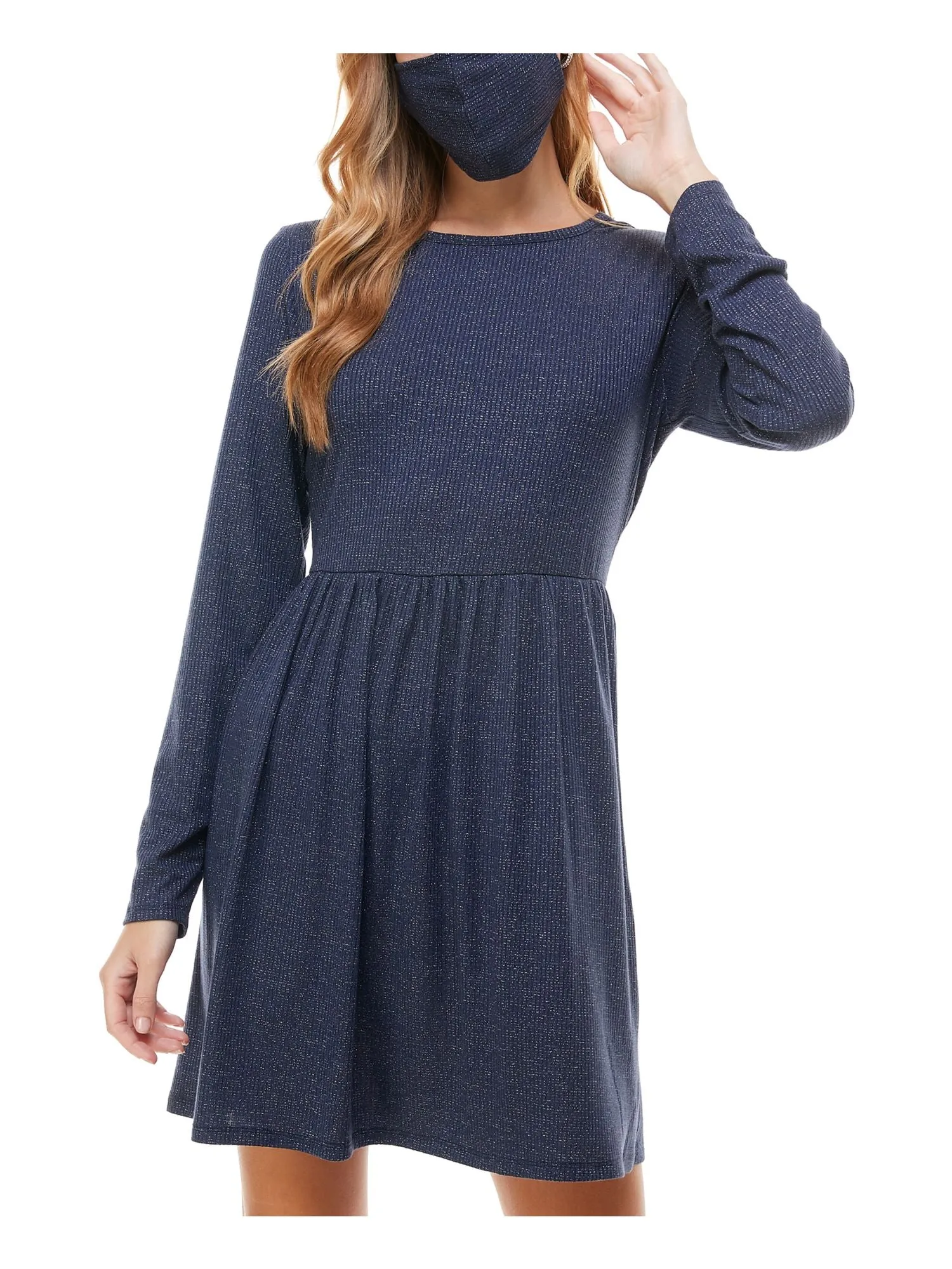 BEBOP Womens Long Sleeve Crew Neck Short Fit   Flare Dress