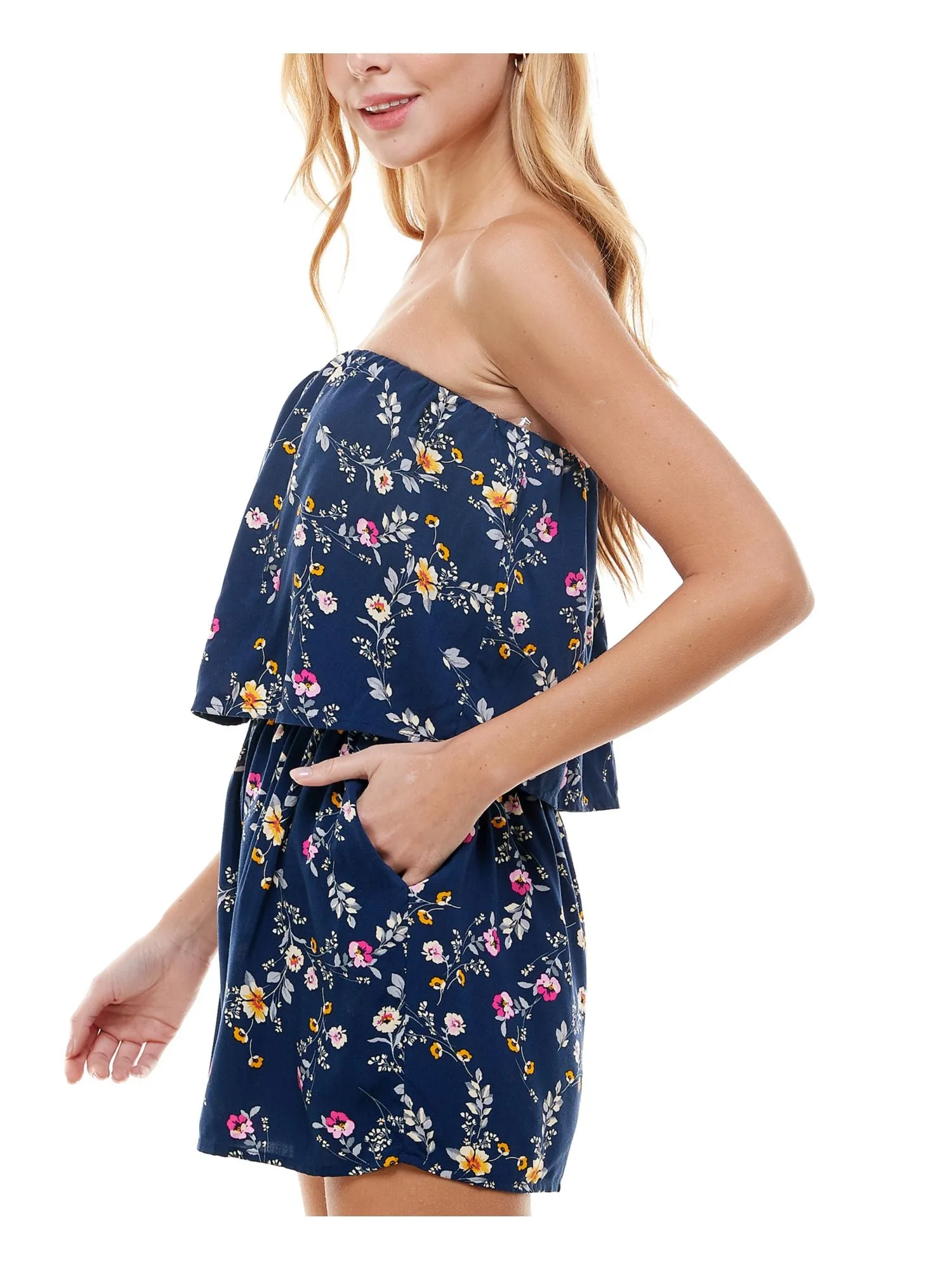 BEBOP Womens Pocketed Floral Strapless Romper
