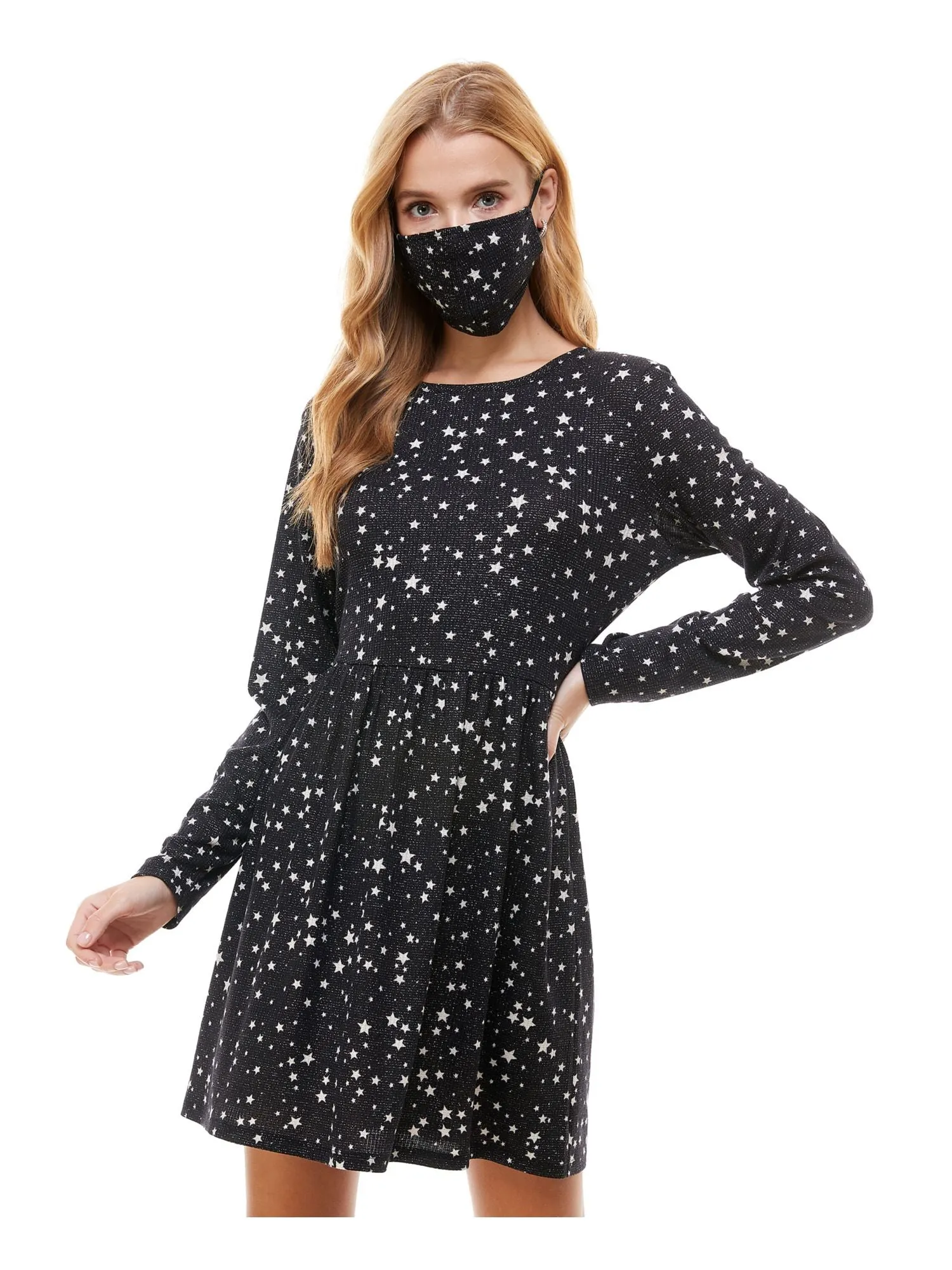 BEBOP Womens Printed Crew Neck Short Fit   Flare Dress
