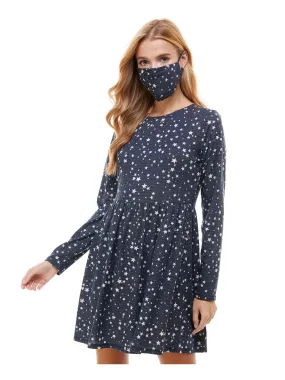 BEBOP Womens Printed Crew Neck Short Fit   Flare Dress