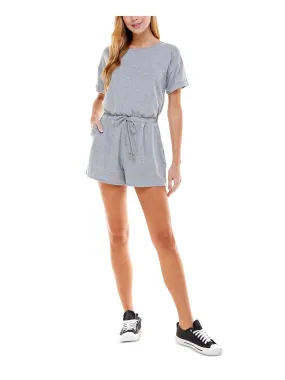 BEBOP Womens Stretch Tie Heather Short Sleeve Crew Neck Wide Leg Romper