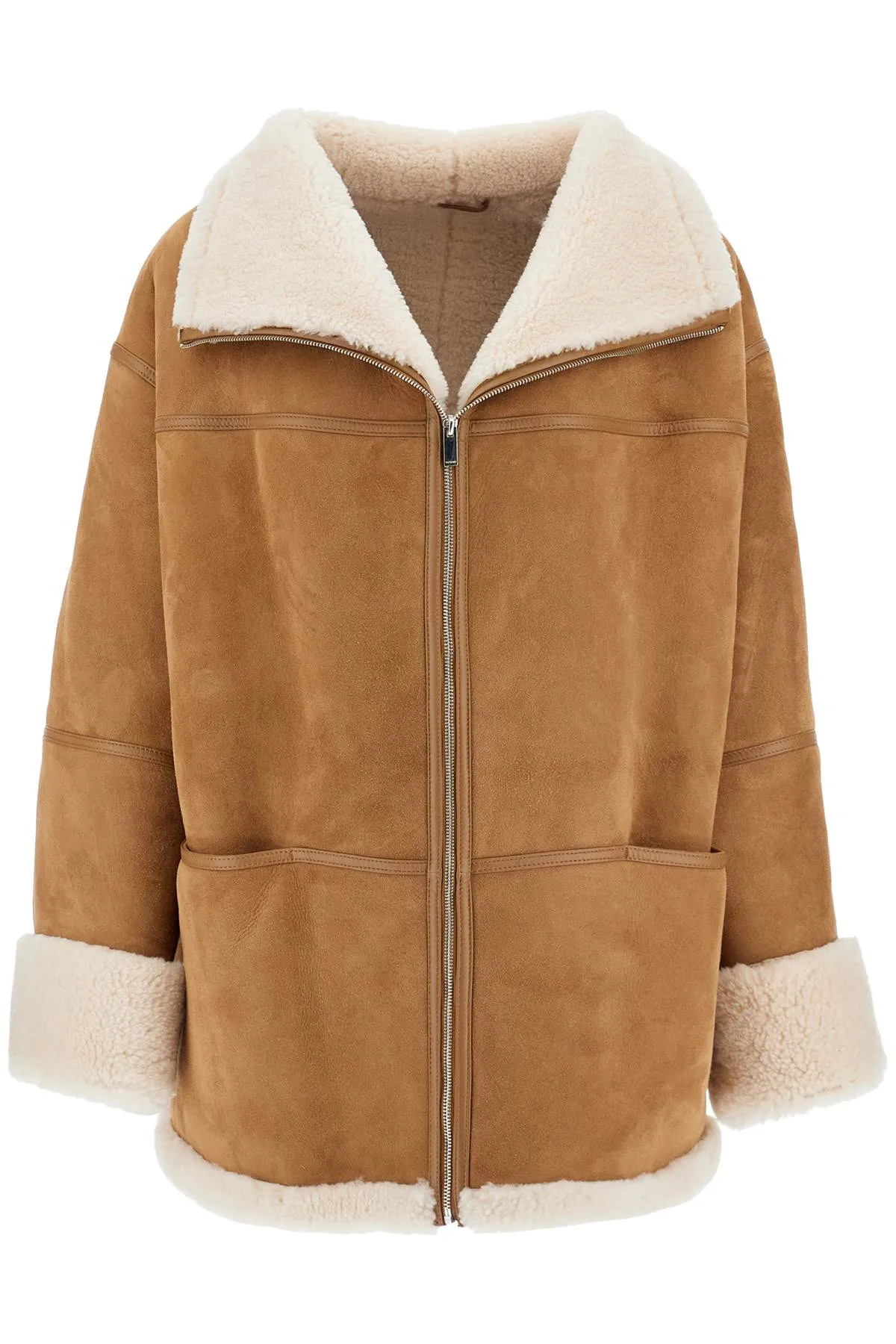 biscuits shearling lamb leather jacket with wide collar 251 WRO876 LE0107 BISCUIT