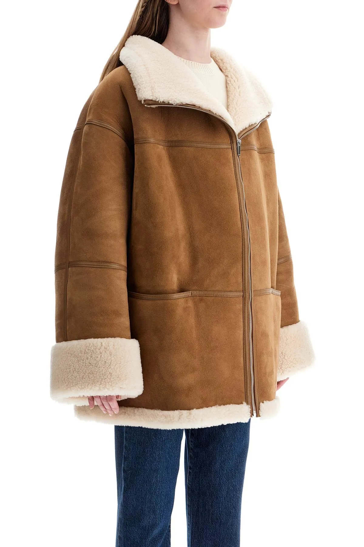 biscuits shearling lamb leather jacket with wide collar 251 WRO876 LE0107 BISCUIT
