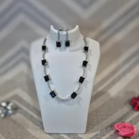 Black Elegant Statement Necklace With designer Earrings AD