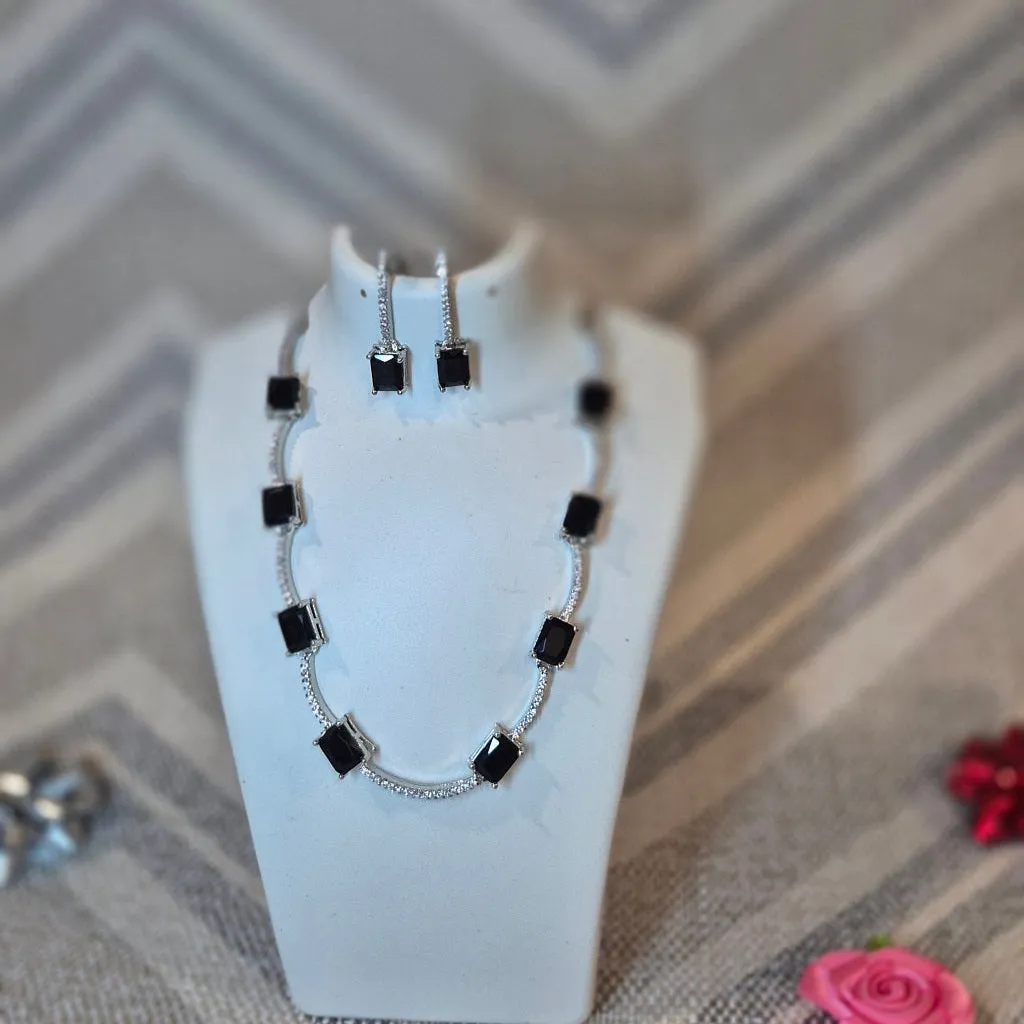 Black Elegant Statement Necklace With designer Earrings AD