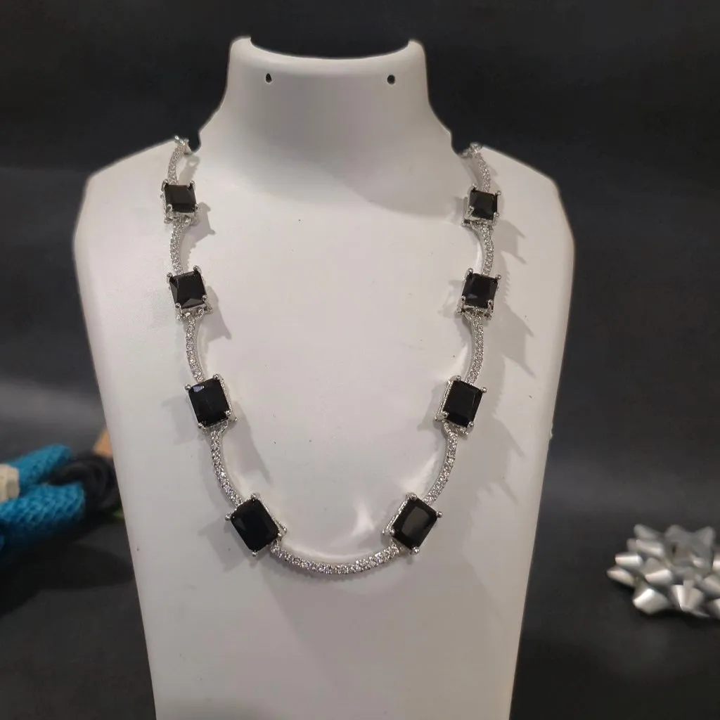 Black Elegant Statement Necklace With designer Earrings AD
