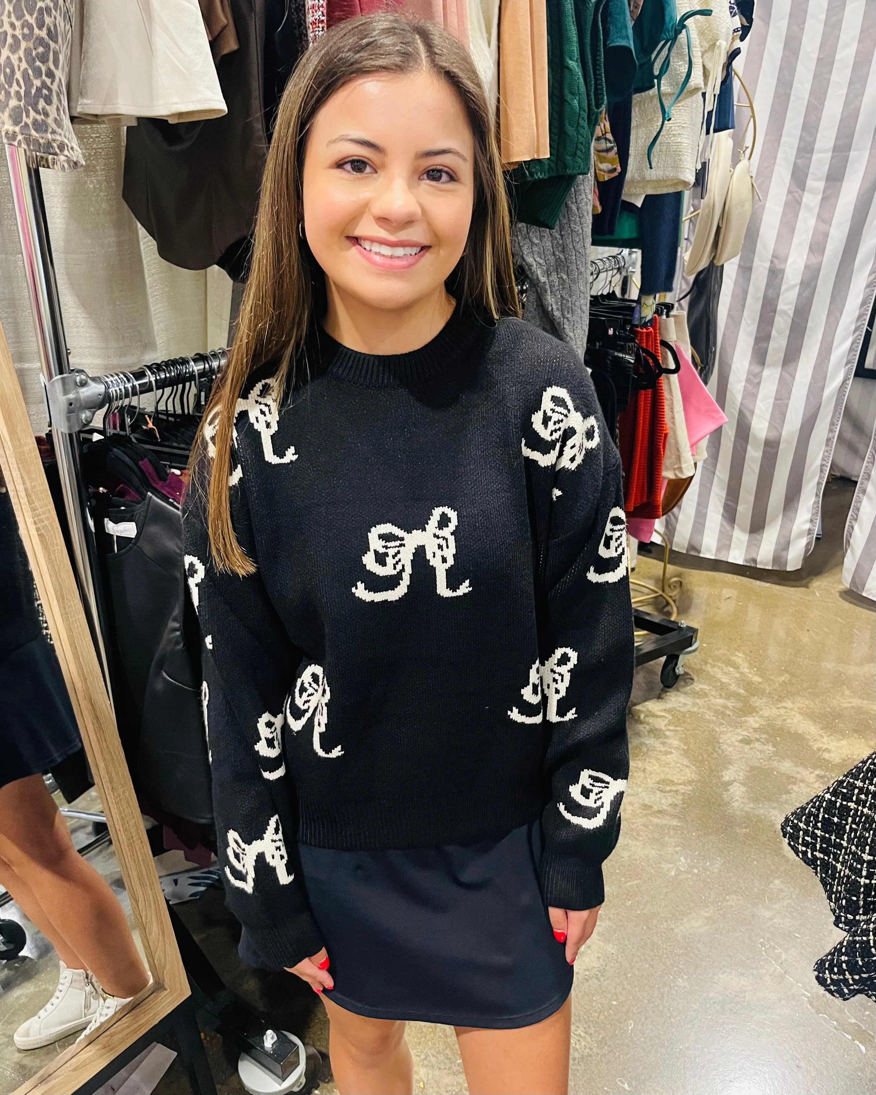 Bow Long Sleeve Sweater- Black