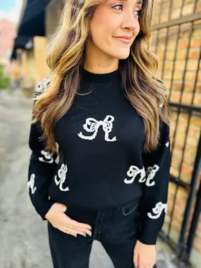 Bow Long Sleeve Sweater- Black