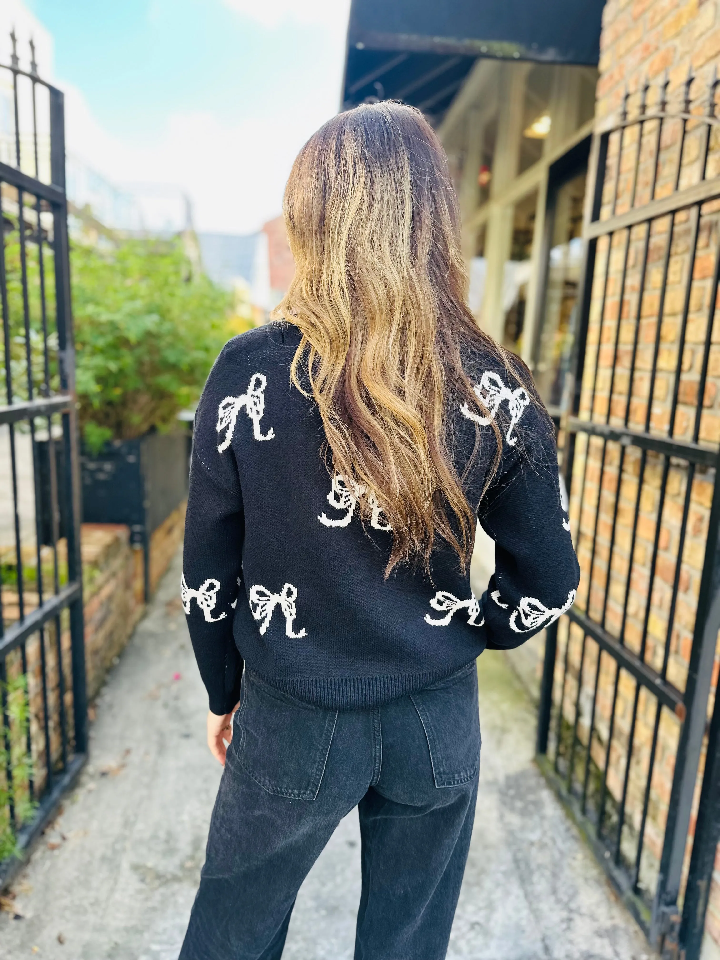Bow Long Sleeve Sweater- Black