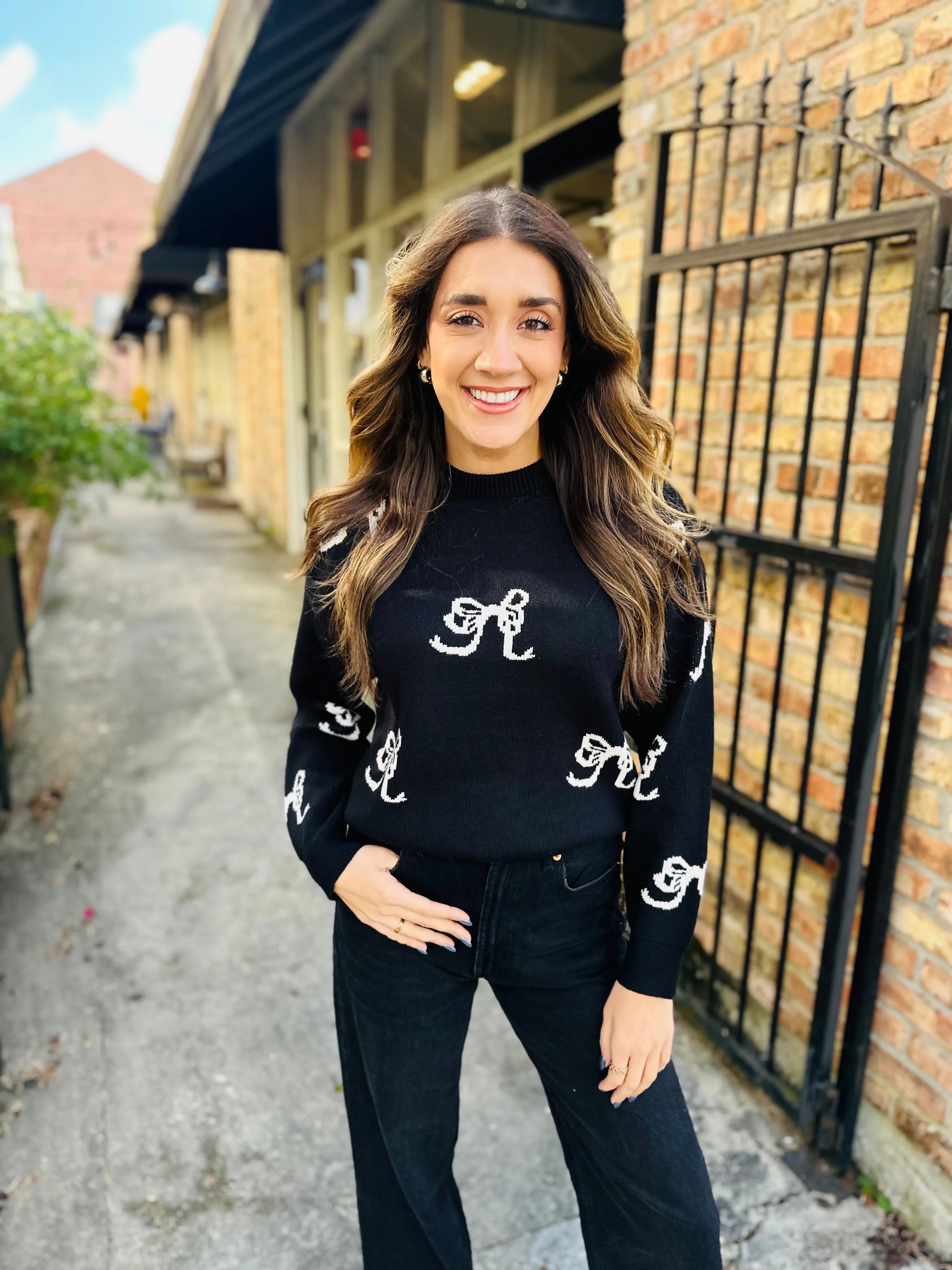 Bow Long Sleeve Sweater- Black