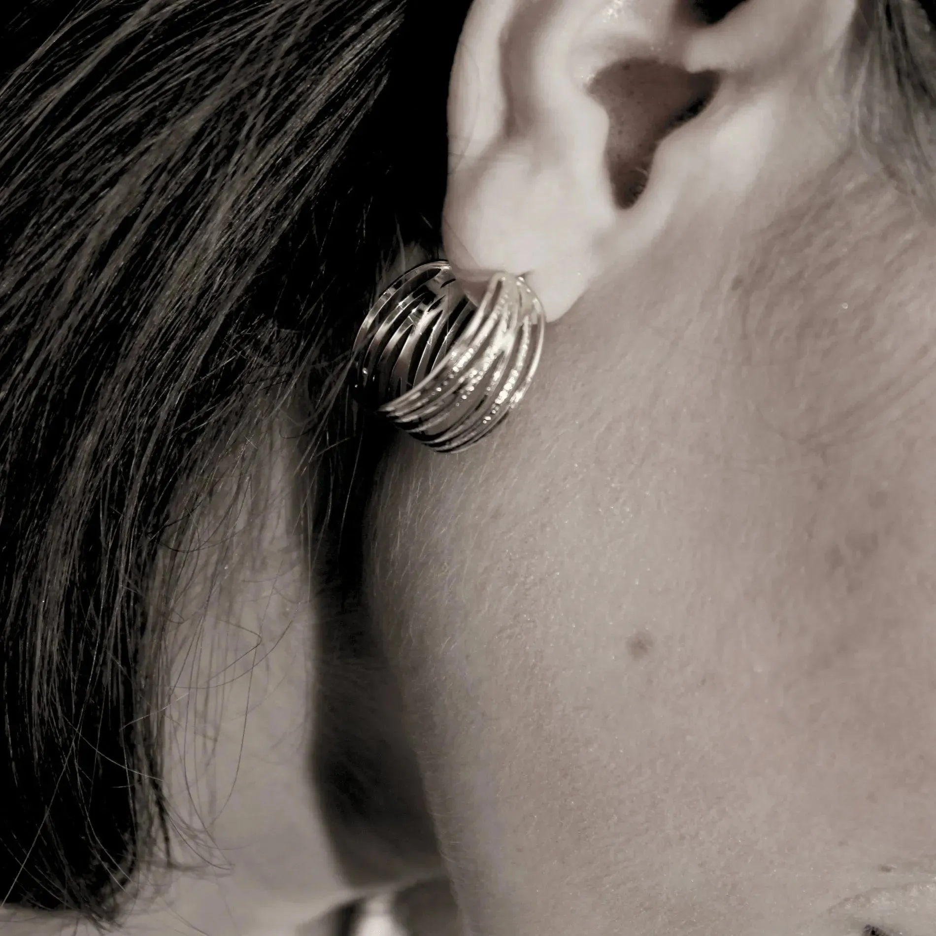 Courage Waterproof String Statement Hoop Earring Silver Plating