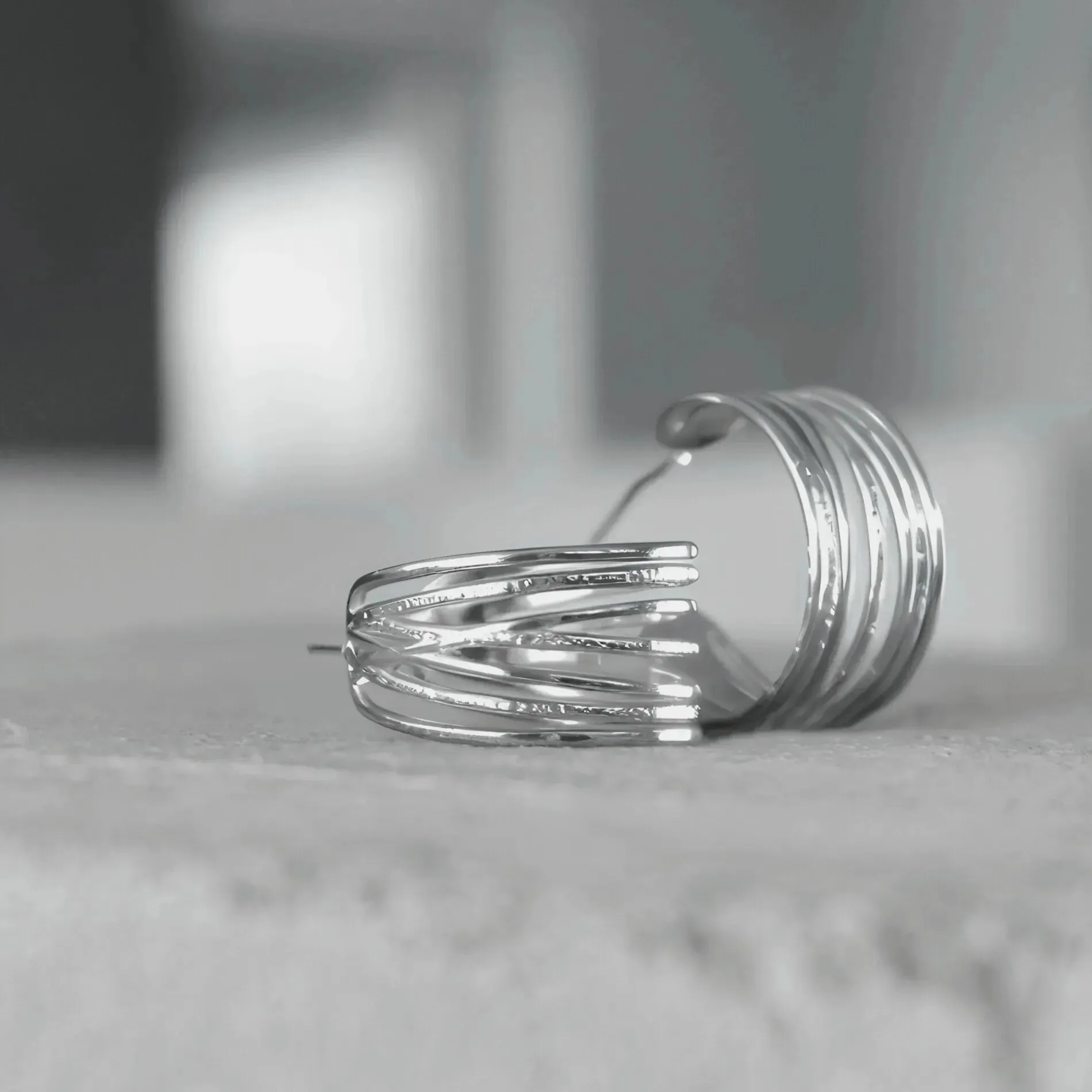 Courage Waterproof String Statement Hoop Earring Silver Plating