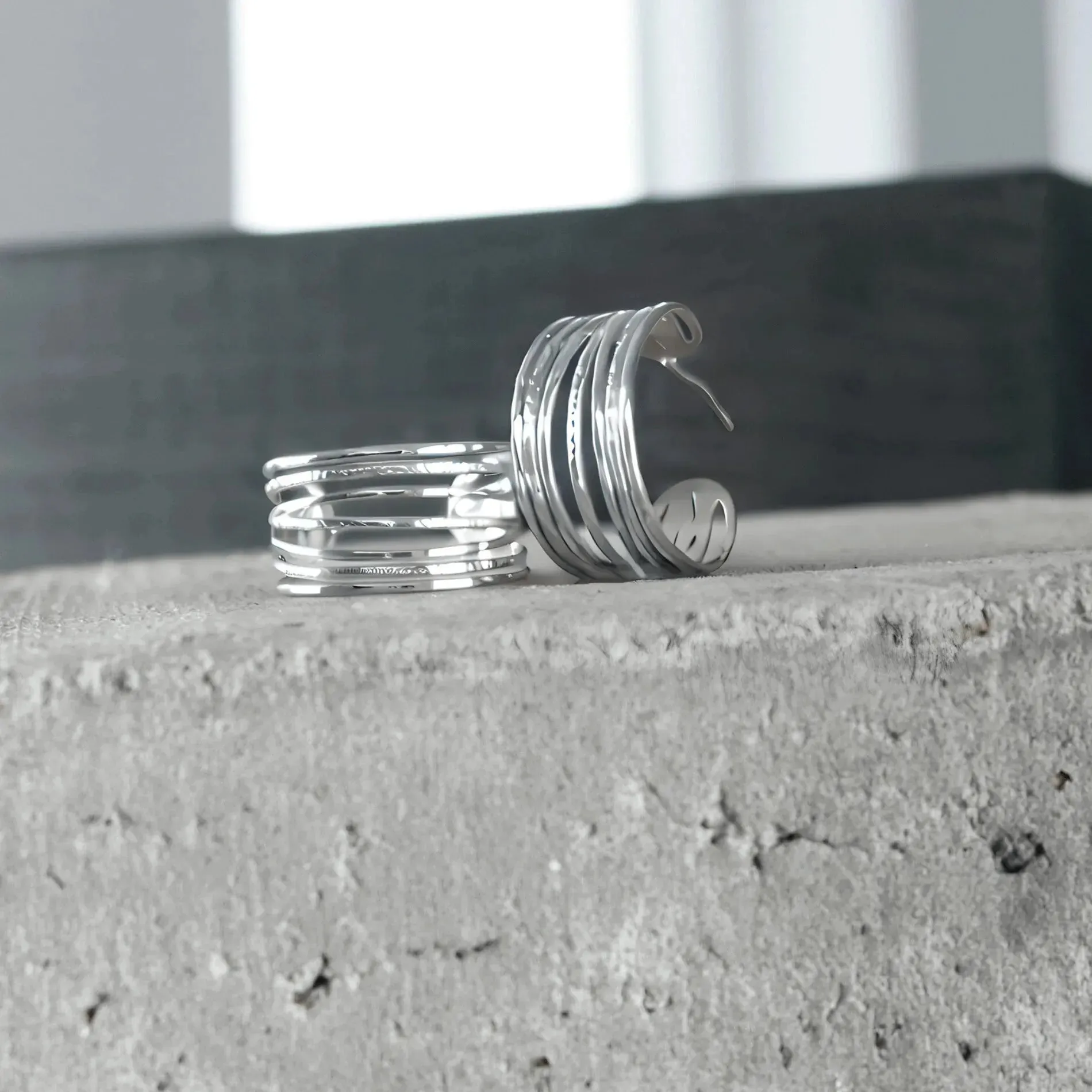 Courage Waterproof String Statement Hoop Earring Silver Plating