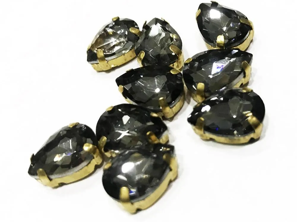 Dark Gray Drop Glass Stone with Catcher (25x18 mm)