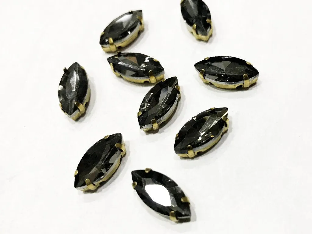 Dark Gray Eye Glass Stone with Catcher (15x7 mm) (Wholesale)