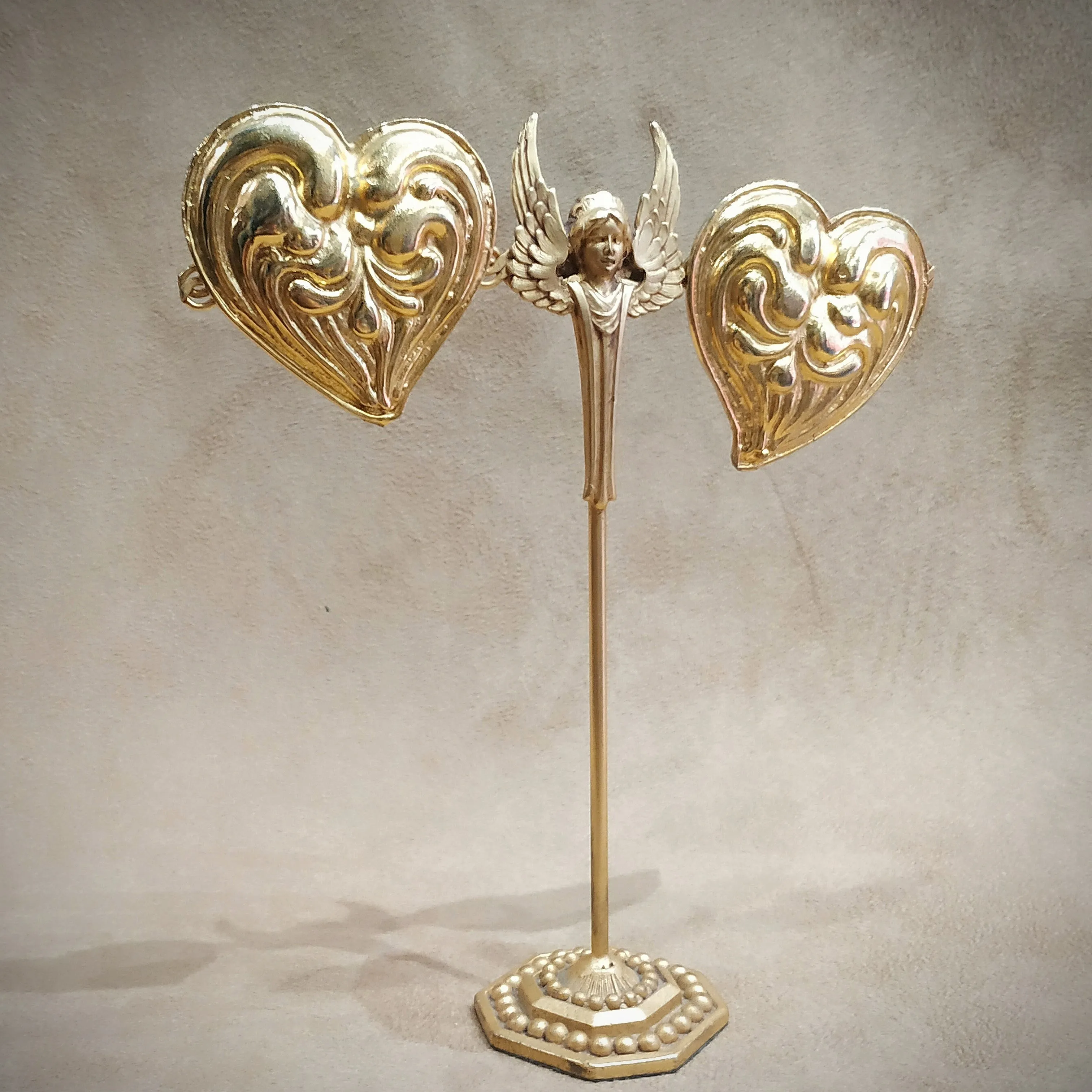 Edouard Rambaud Chunky Gold Heart vintage clip on earrings