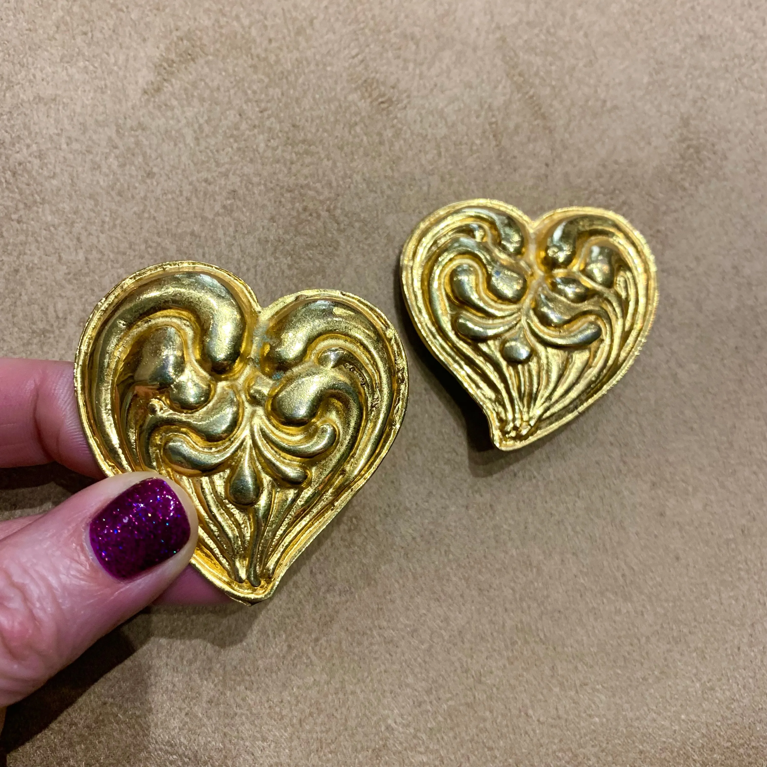 Edouard Rambaud Chunky Gold Heart vintage clip on earrings