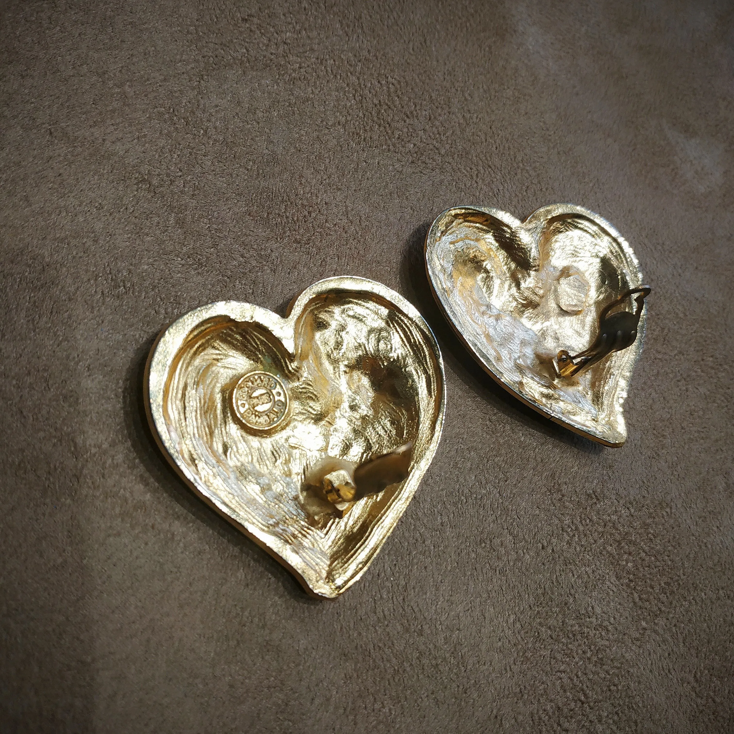 Edouard Rambaud Chunky Gold Heart vintage clip on earrings