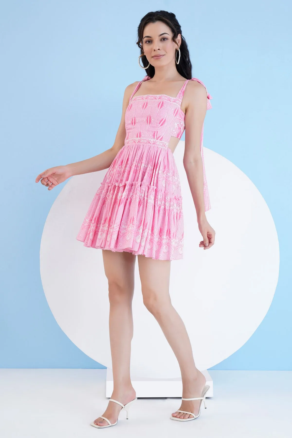 Gathered Printed Short Dress
