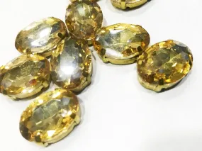 Golden Oval Glass Stone with Catcher (25x18 mm) (Wholesale)