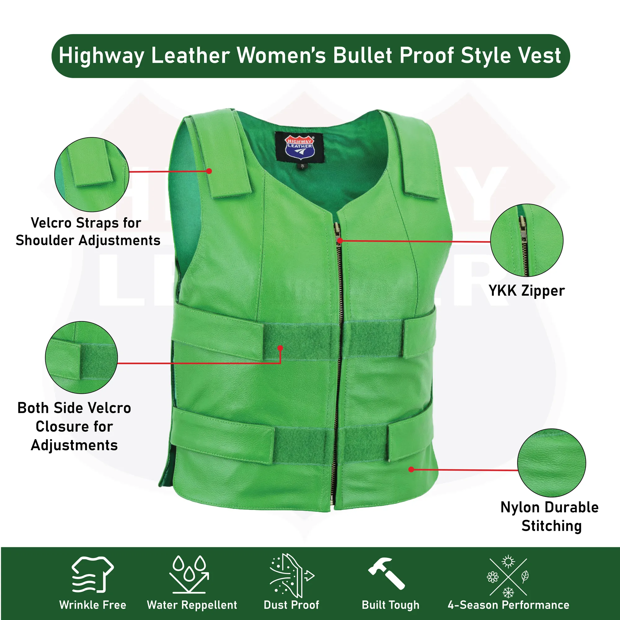 Green bulletproof leather vest - Women/Ladies