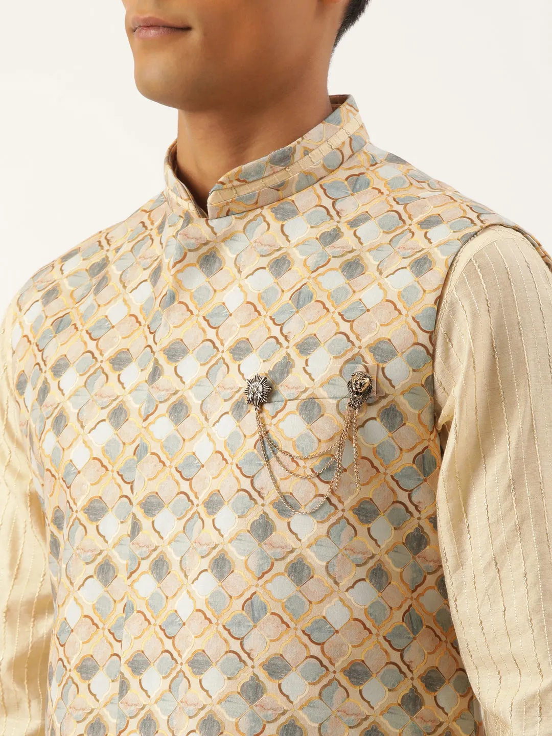 Grey and Beige Printed Jacket