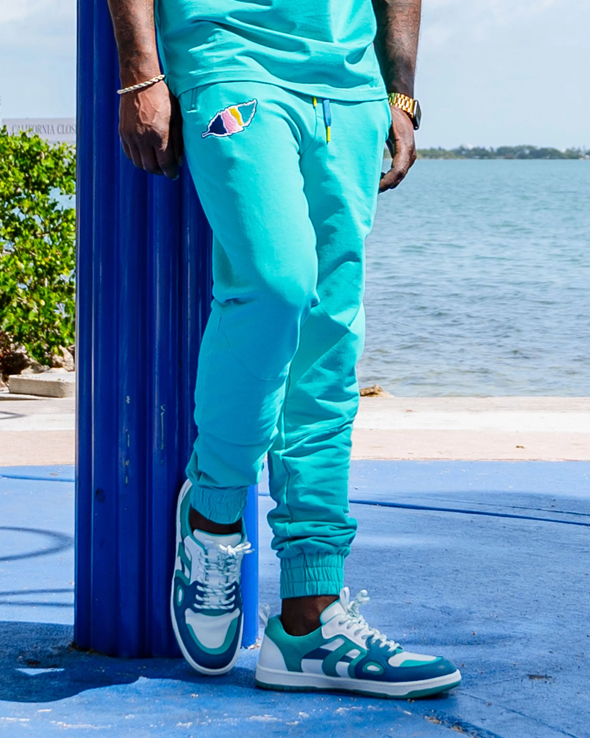 Growth Letter College Double T-Shirt, Patchwork Jogger and Sneakers Bundle