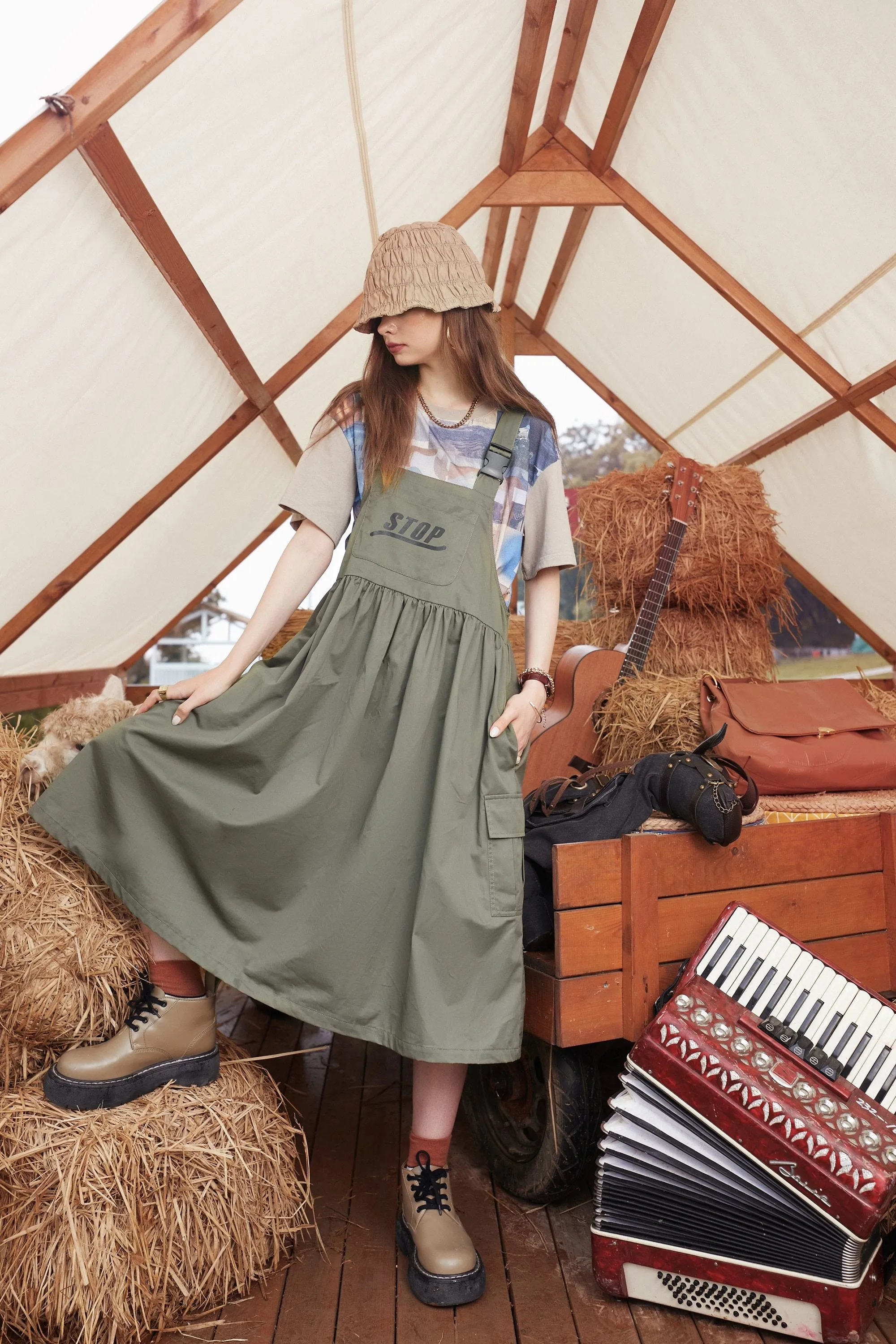 High Waist Casual Vintage Overall Boho Dress