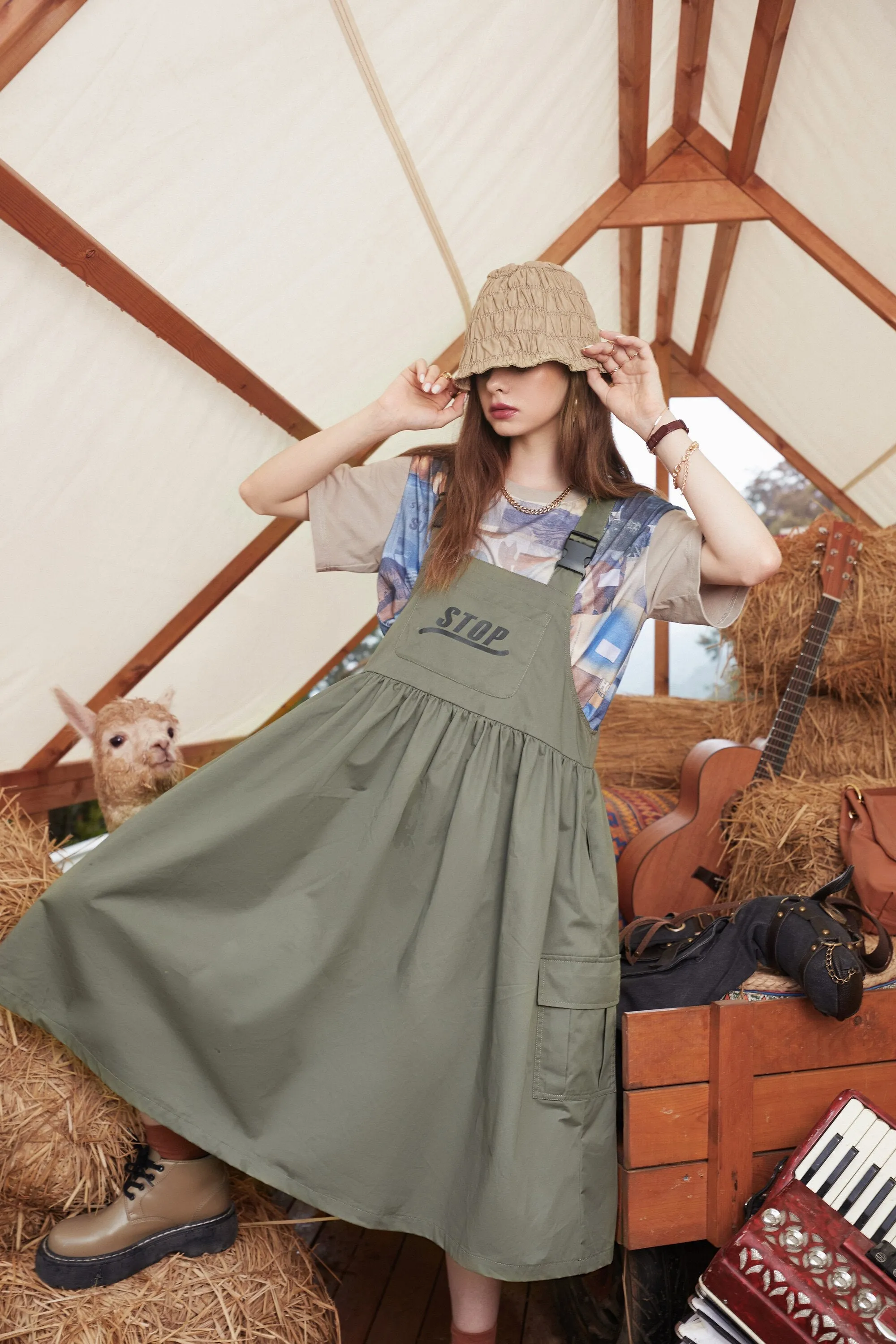 High Waist Casual Vintage Overall Boho Dress