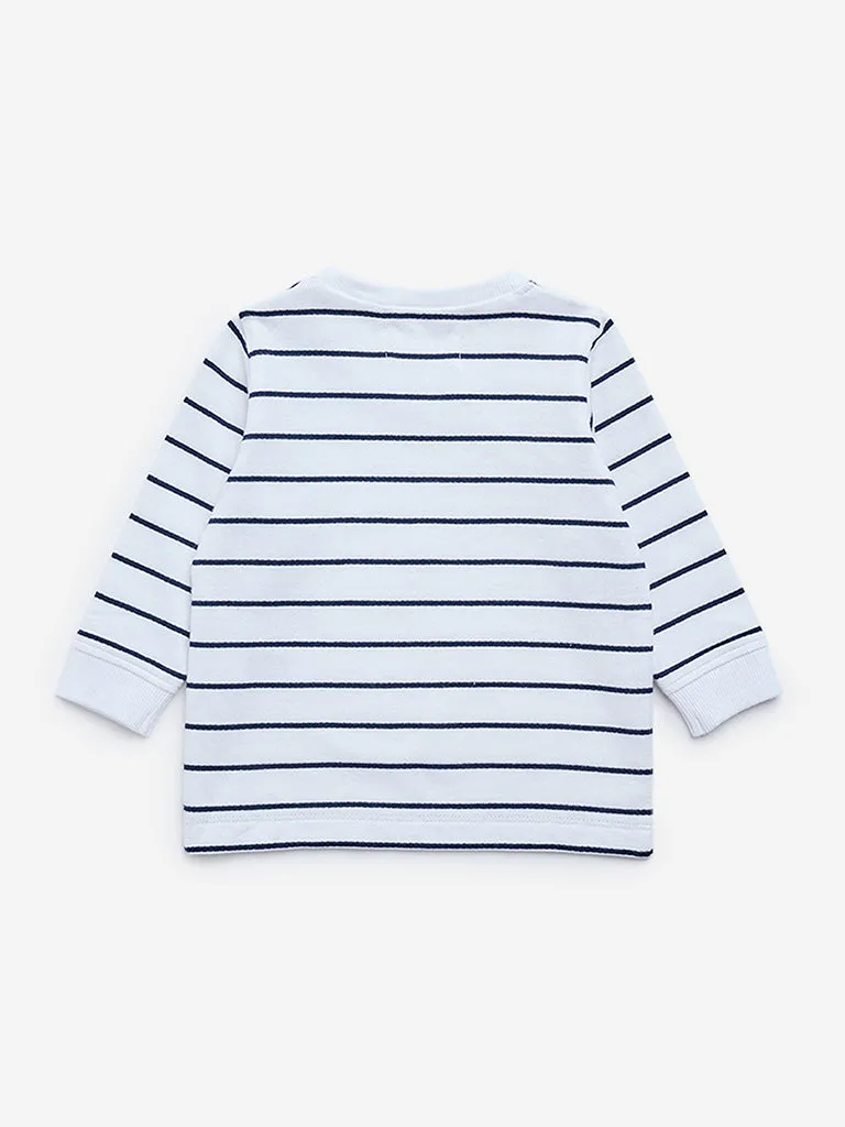 HOP Baby White Striped Cotton T-Shirt
