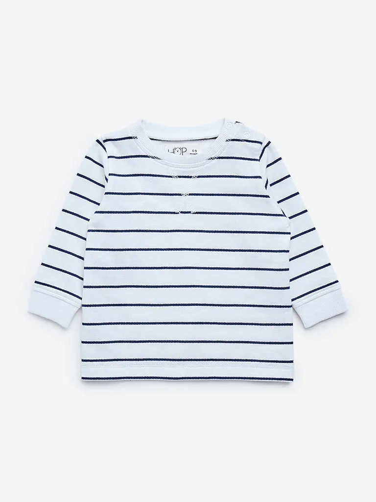 HOP Baby White Striped Cotton T-Shirt