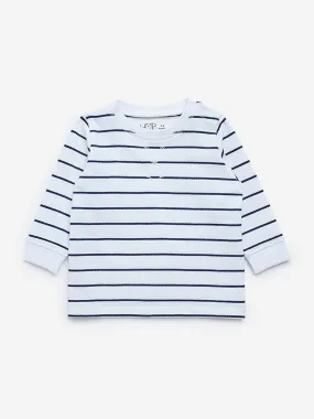HOP Baby White Striped Cotton T-Shirt