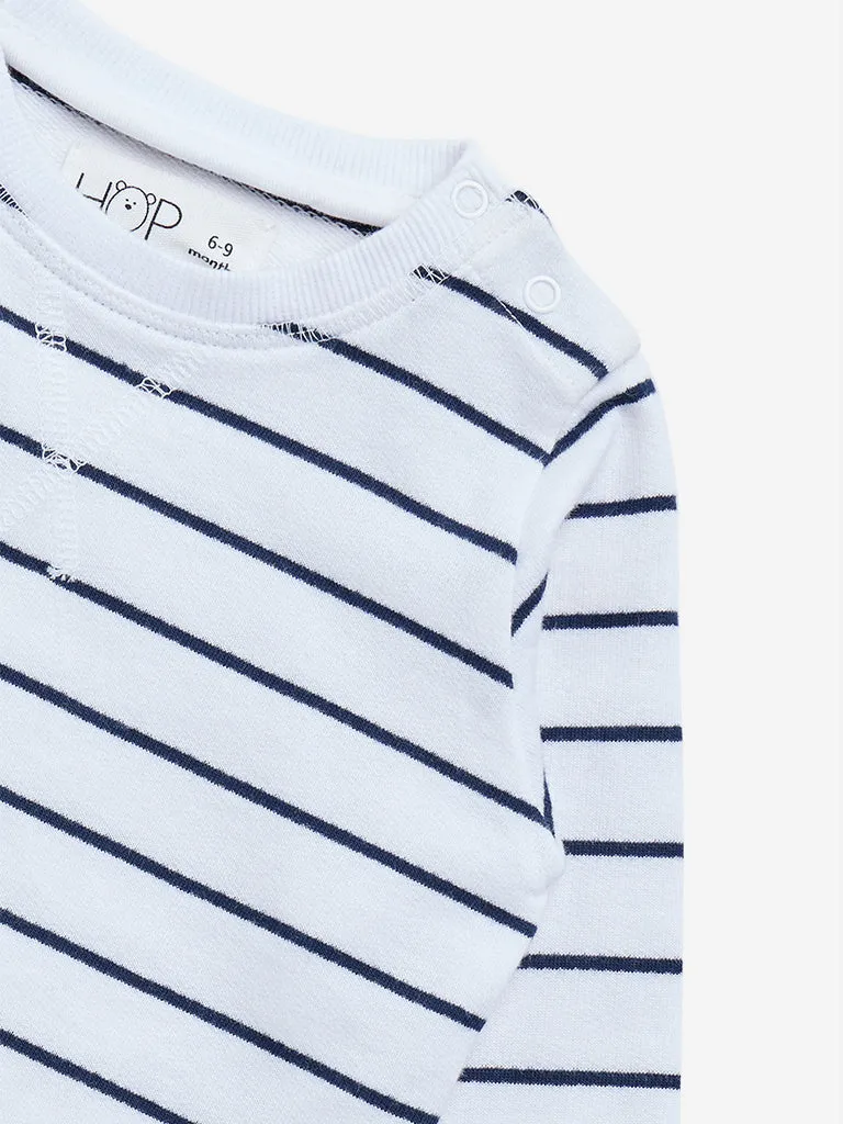 HOP Baby White Striped Cotton T-Shirt