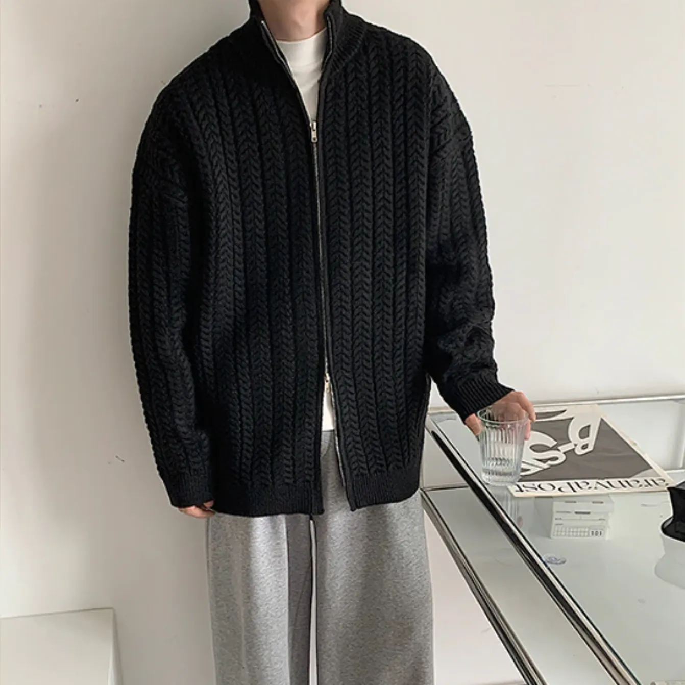 [Korean Style] 2 Colors Wool Zipper Cardigan Sweaters