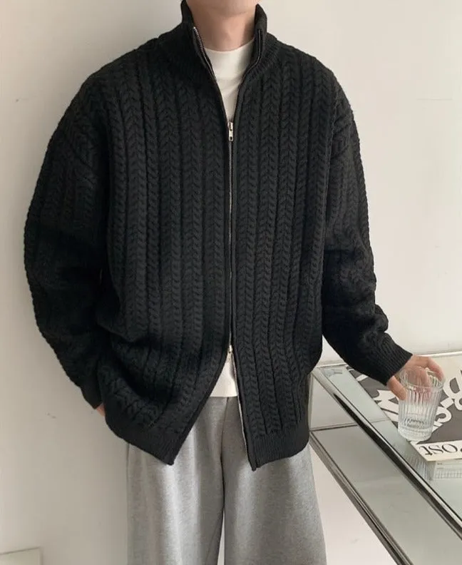 [Korean Style] 2 Colors Wool Zipper Cardigan Sweaters