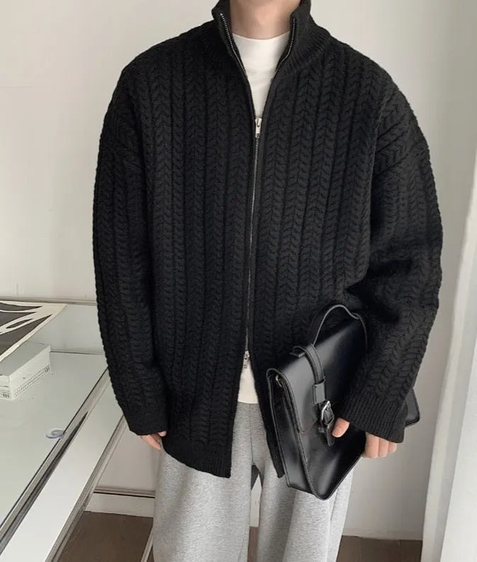 [Korean Style] 2 Colors Wool Zipper Cardigan Sweaters