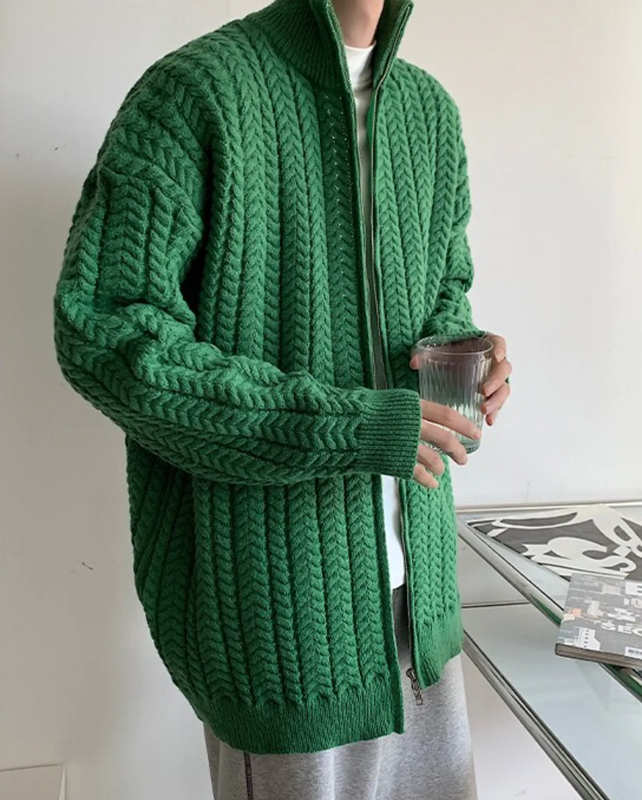 [Korean Style] 2 Colors Wool Zipper Cardigan Sweaters