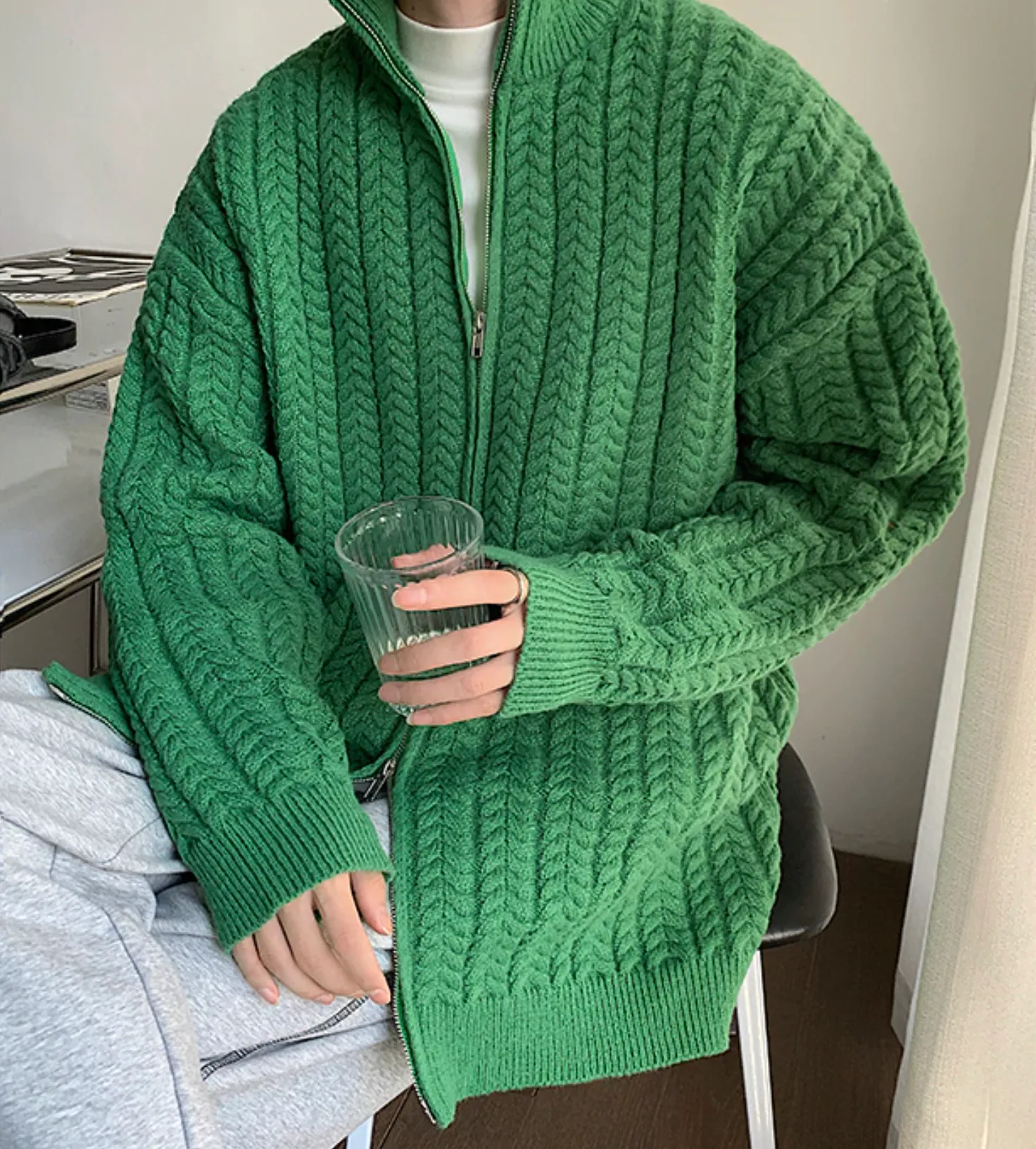 [Korean Style] 2 Colors Wool Zipper Cardigan Sweaters