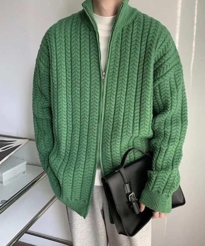 [Korean Style] 2 Colors Wool Zipper Cardigan Sweaters