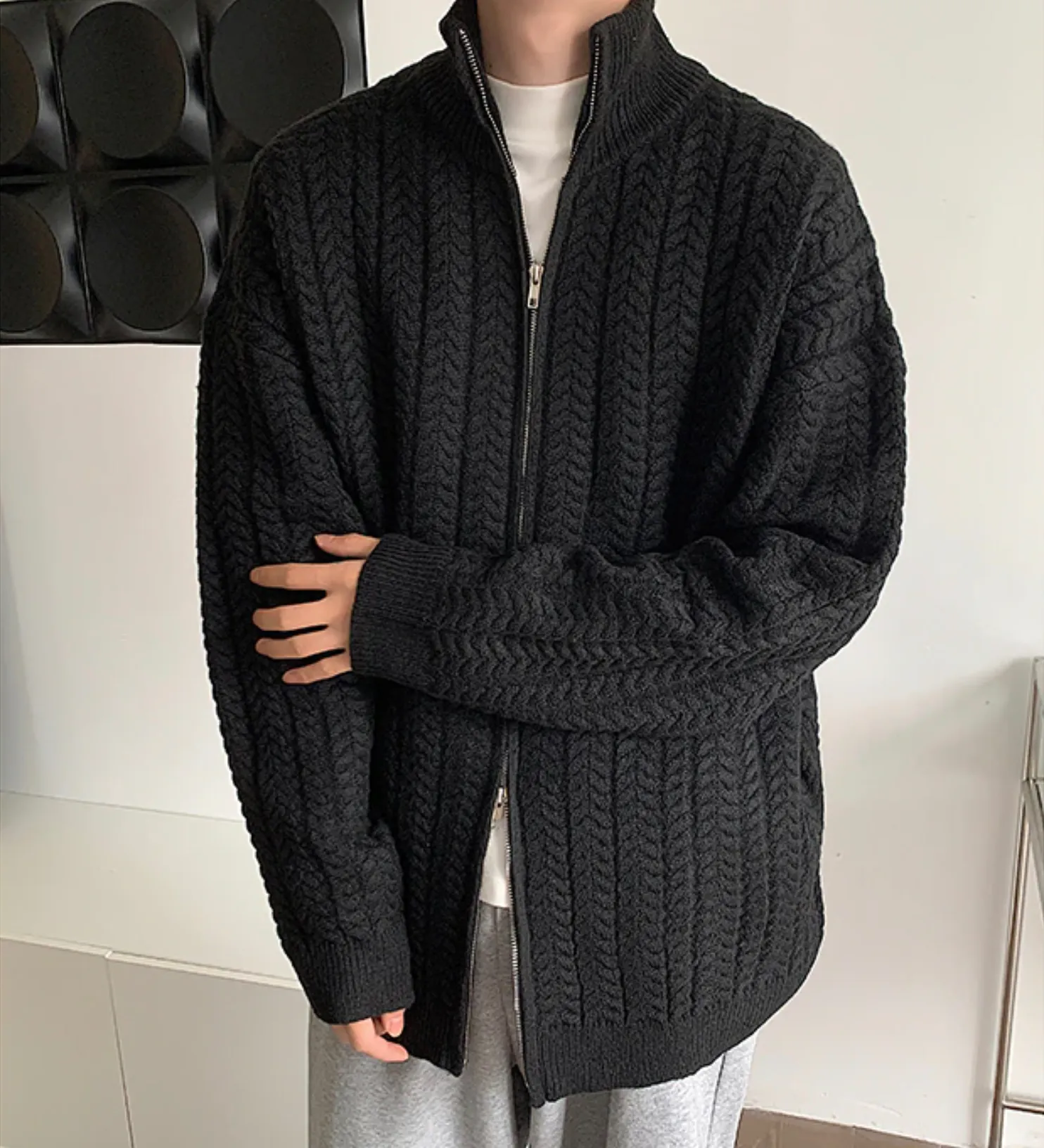 [Korean Style] 2 Colors Wool Zipper Cardigan Sweaters