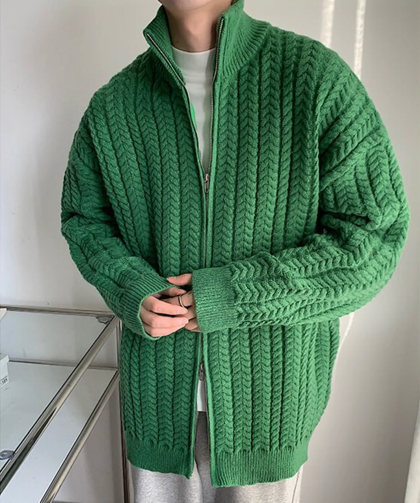 [Korean Style] 2 Colors Wool Zipper Cardigan Sweaters
