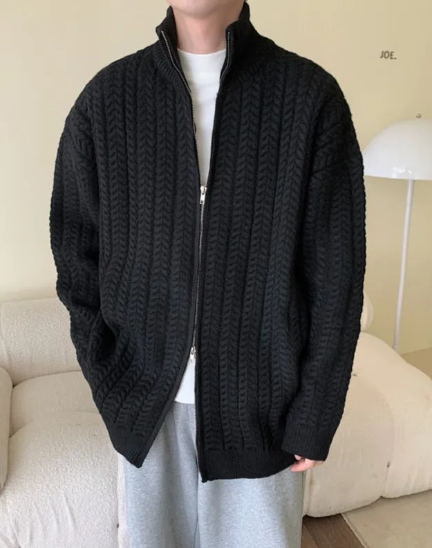 [Korean Style] 2 Colors Wool Zipper Cardigan Sweaters