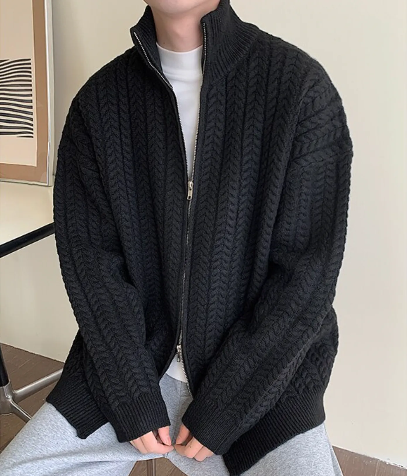 [Korean Style] 2 Colors Wool Zipper Cardigan Sweaters