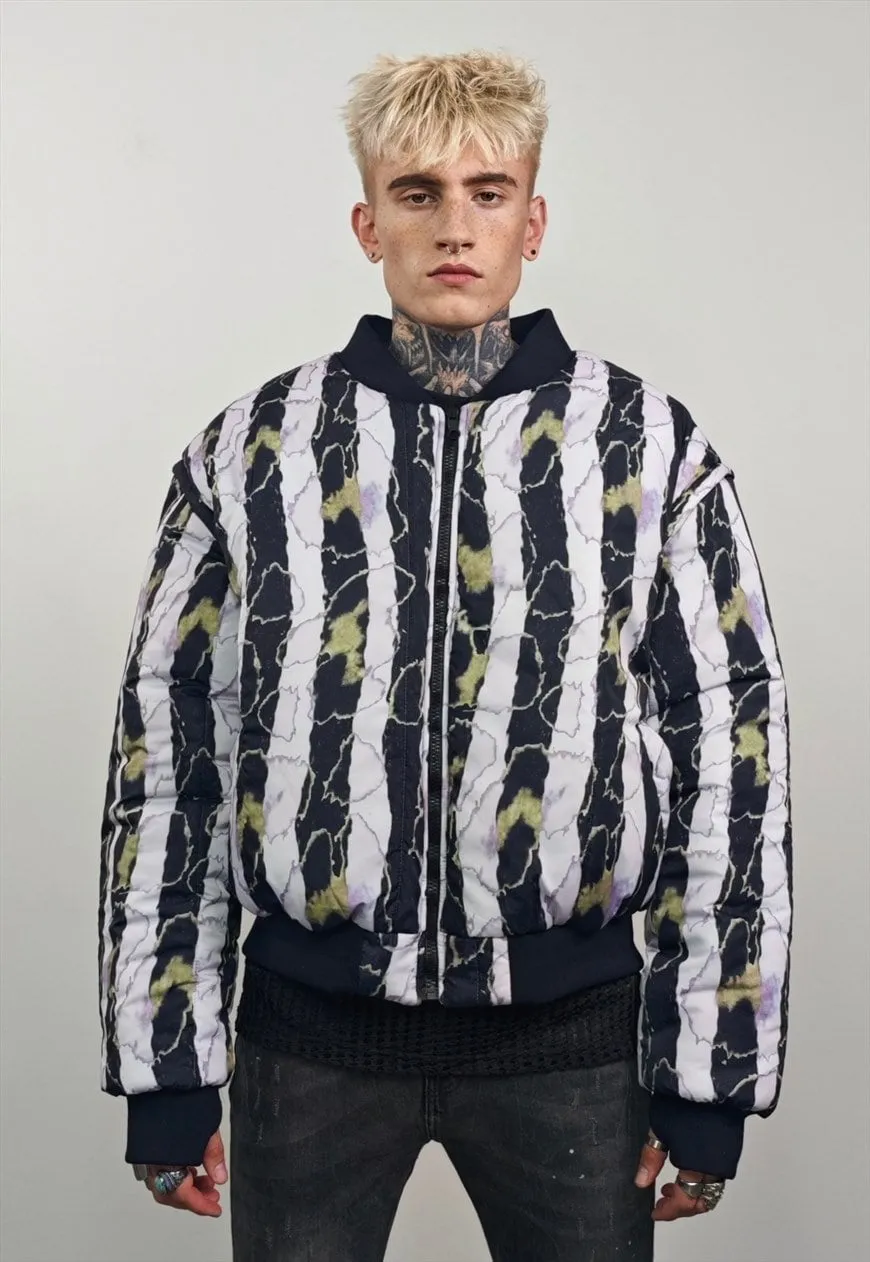 Leaves print varsity jacket pink forest reversible bomber
